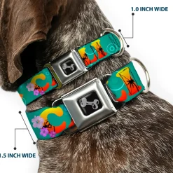 Dog Bone Seatbelt Buckle Collar - CALI Tropical Aqua/Multi Color