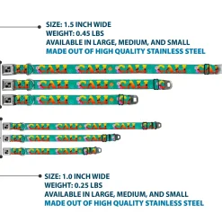 Dog Bone Seatbelt Buckle Collar - CALI Tropical Aqua/Multi Color