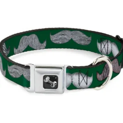 Dog Bone Seatbelt Buckle Collar - Mustaches Green/Sketch