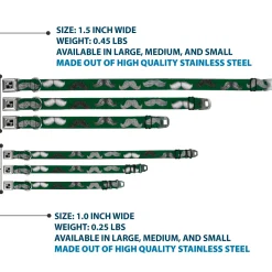 Dog Bone Seatbelt Buckle Collar - Mustaches Green/Sketch