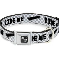 Dog Bone Seatbelt Buckle Collar - RIDE ME Skateboard w/Mini Checker White/Gray/Black