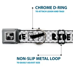 Dog Bone Seatbelt Buckle Collar - RIDE ME Skateboard w/Mini Checker White/Gray/Black