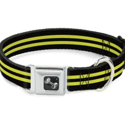 Dog Bone Seatbelt Buckle Collar - Stripe Black/Yellow