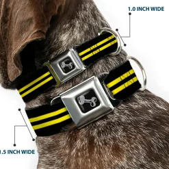 Dog Bone Seatbelt Buckle Collar - Stripe Black/Yellow