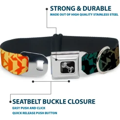 Dog Bone Seatbelt Buckle Collar - Geometric Transition Blues/Reds/Orange/Yellows