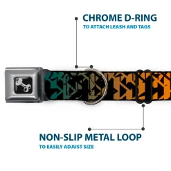 Dog Bone Seatbelt Buckle Collar - Geometric Transition Blues/Reds/Orange/Yellows