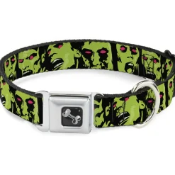 Dog Bone Seatbelt Buckle Collar - Zombie Expressions Black/Green/Red