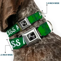 Dog Bone Seatbelt Buckle Collar - KISS ME, I'M IRISH! Clovers Green/White