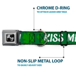Dog Bone Seatbelt Buckle Collar - KISS ME, I'M IRISH! Clovers Green/White