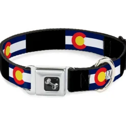 Dog Bone Seatbelt Buckle Collar - Colorado Flags3/Black