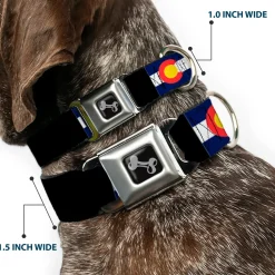 Dog Bone Seatbelt Buckle Collar - Colorado Flags3/Black