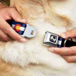 Dog Bone Seatbelt Buckle Collar - Colorado Flags3/Black