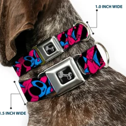 Dog Bone Seatbelt Buckle Collar - Voodoo Black/Pink/Blue