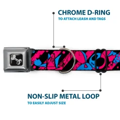 Dog Bone Seatbelt Buckle Collar - Voodoo Black/Pink/Blue