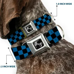 Dog Bone Seatbelt Buckle Collar - Checker Black/Turquoise