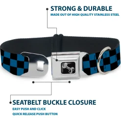 Dog Bone Seatbelt Buckle Collar - Checker Black/Turquoise