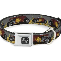 Dog Bone Seatbelt Buckle Collar - Hot Rod w/Flames