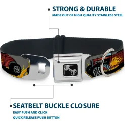 Dog Bone Seatbelt Buckle Collar - Hot Rod w/Flames