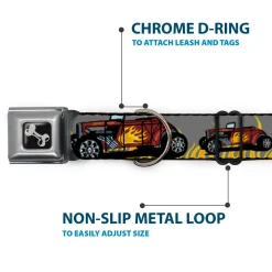 Dog Bone Seatbelt Buckle Collar - Hot Rod w/Flames