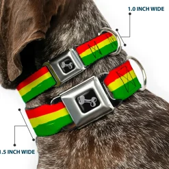 Dog Bone Seatbelt Buckle Collar - Rasta Stripes Painted Green/Yellow/Red