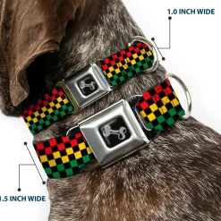 Dog Bone Seatbelt Buckle Collar - Checker Black/Rasta