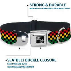 Dog Bone Seatbelt Buckle Collar - Checker Black/Rasta