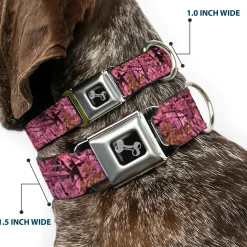 Dog Bone Seatbelt Buckle Collar - Hunting Camo Pinks