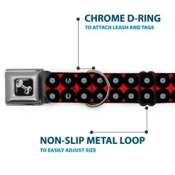 Dog Bone Seatbelt Buckle Collar - Vinyl Records 2-Stripe Red/Black/Gray