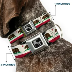 Dog Bone Seatbelt Buckle Collar - California Flag Bear Weathered White