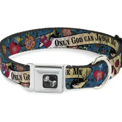 Dog Bone Seatbelt Buckle Collar - Only God Can Judge Me Blue