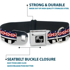 Dog Bone Seatbelt Buckle Collar - Aztec13 White/Navy/Red/Black