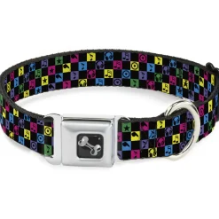 Dog Bone Seatbelt Buckle Collar - Musical Checkers Black/Neon