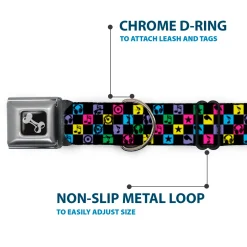 Dog Bone Seatbelt Buckle Collar - Musical Checkers Black/Neon