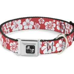 Dog Bone Seatbelt Buckle Collar - Hibiscus Light Red/White