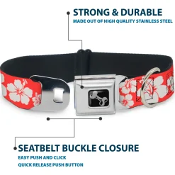 Dog Bone Seatbelt Buckle Collar - Hibiscus Light Red/White