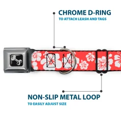 Dog Bone Seatbelt Buckle Collar - Hibiscus Light Red/White