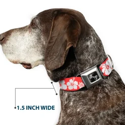 Dog Bone Seatbelt Buckle Collar - Hibiscus Light Red/White