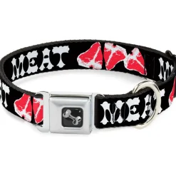 Dog Bone Seatbelt Buckle Collar - Steaks w/MEAT Text