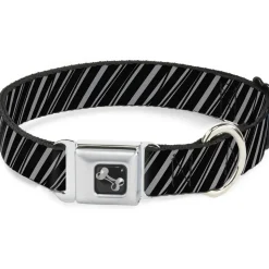 Dog Bone Seatbelt Buckle Collar - Diagonal Stripes Scribble Gray/Black