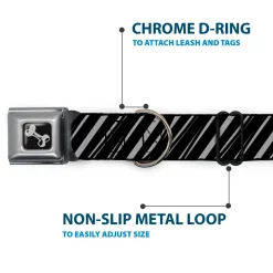 Dog Bone Seatbelt Buckle Collar - Diagonal Stripes Scribble Gray/Black
