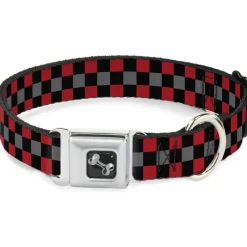 Dog Bone Seatbelt Buckle Collar - Checker Black/Gray/2 Red