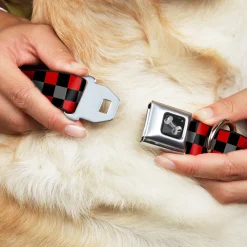 Dog Bone Seatbelt Buckle Collar - Checker Black/Gray/2 Red