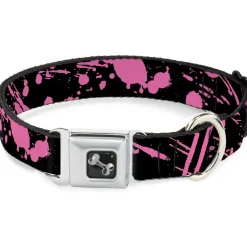 Dog Bone Seatbelt Buckle Collar - Splatter Black/Pink