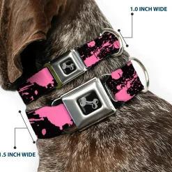 Dog Bone Seatbelt Buckle Collar - Splatter Black/Pink