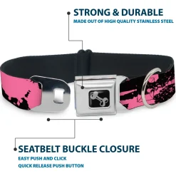 Dog Bone Seatbelt Buckle Collar - Splatter Black/Pink