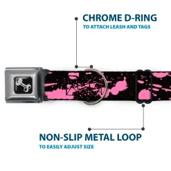Dog Bone Seatbelt Buckle Collar - Splatter Black/Pink