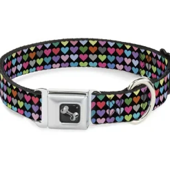 Dog Bone Seatbelt Buckle Collar - Mini Hearts Black/Multi Color