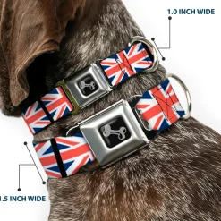 Dog Bone Seatbelt Buckle Collar - United Kingdom Flags