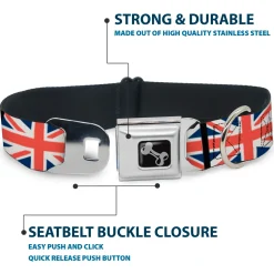 Dog Bone Seatbelt Buckle Collar - United Kingdom Flags