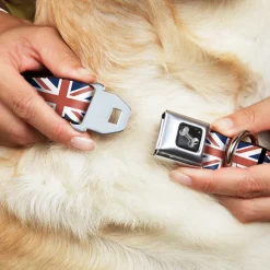 Dog Bone Seatbelt Buckle Collar - United Kingdom Flags